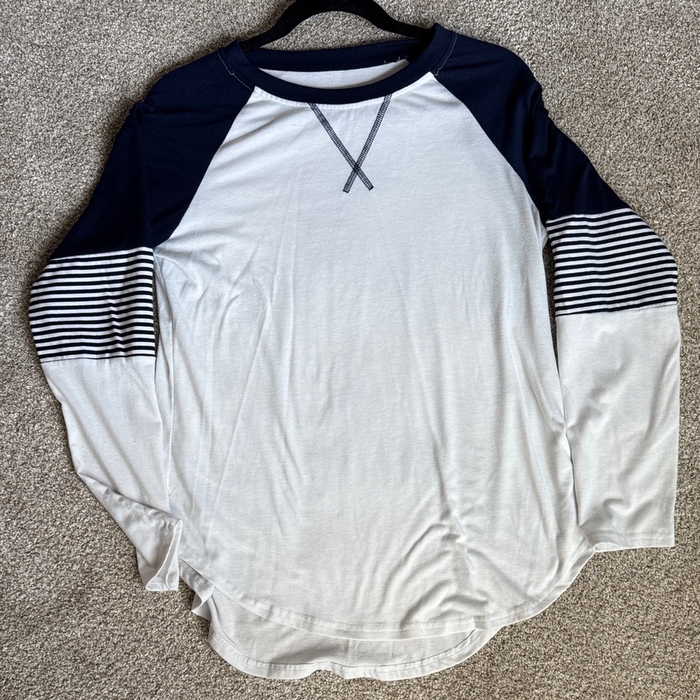 Women's Navy and White Striped Long Sleeve Tee